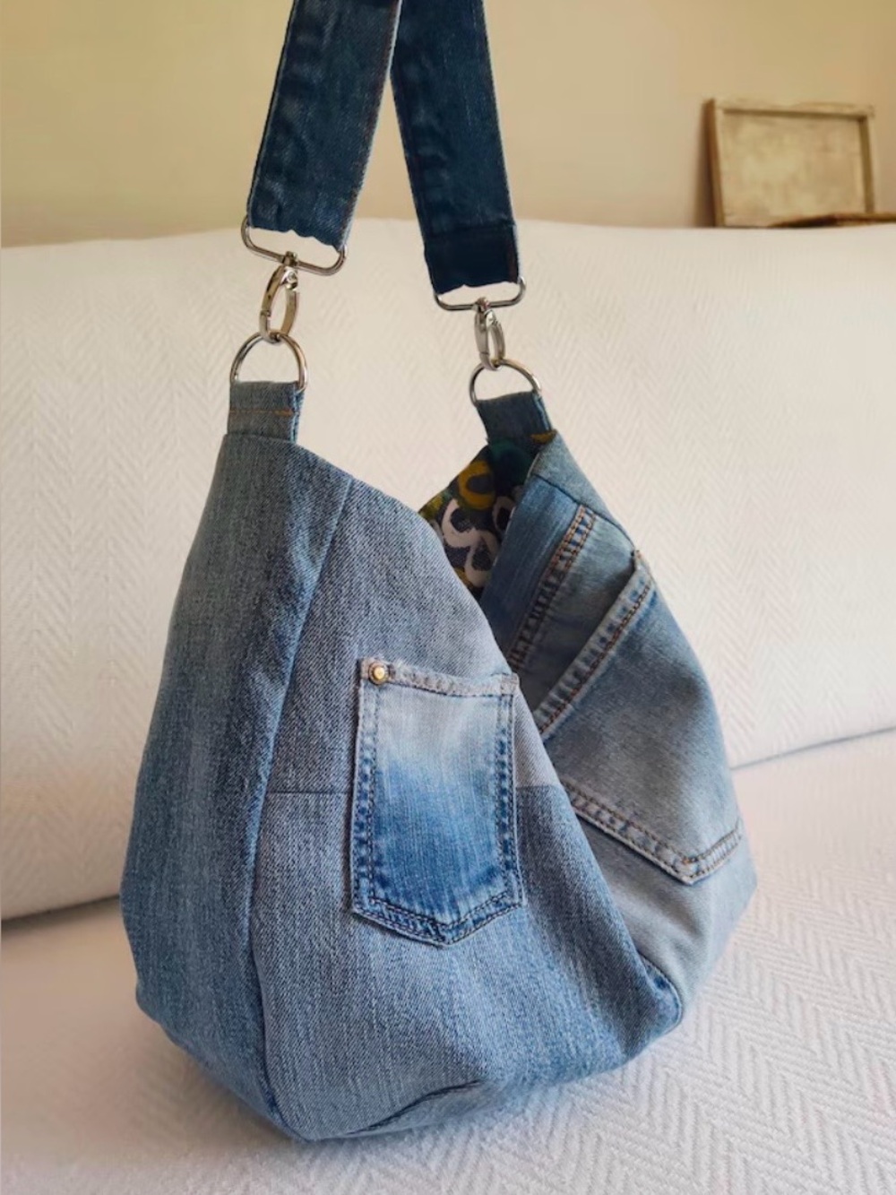 Reworked Light Wash Denim Shoulder Bag